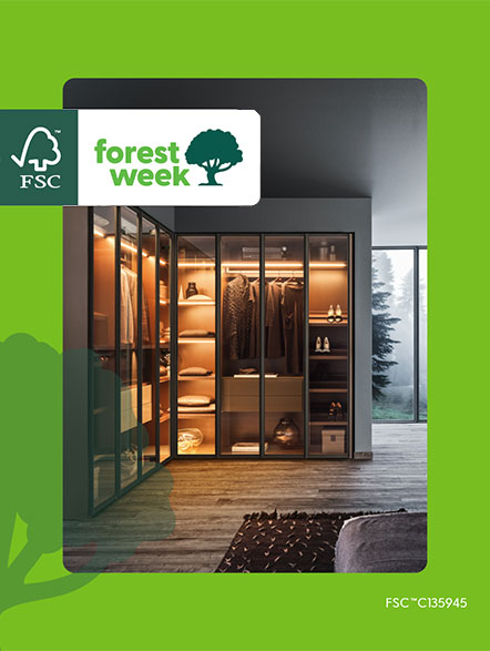 Guardaroba Milano Pianca elegante con finiture pregiate e materiali certificati FSC, esempio di arredo di lusso ecosostenibile.